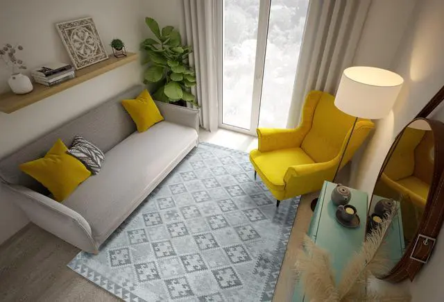 Main image of Natural Grey Geometric Contemporary Modern Flat Weave Area Rug, Made in India