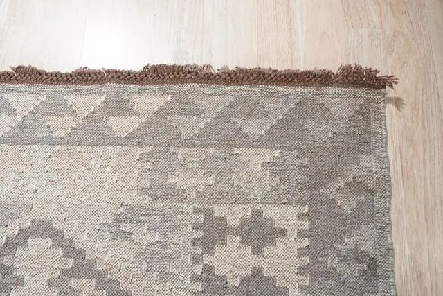 Alt view image 7 of 7 - Natural Grey Geometric Contemporary Modern Flat Weave Area Rug, Made in India