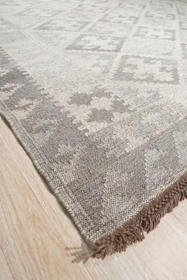 Alt view image 6 of 7 - Natural Grey Geometric Contemporary Modern Flat Weave Area Rug, Made in India