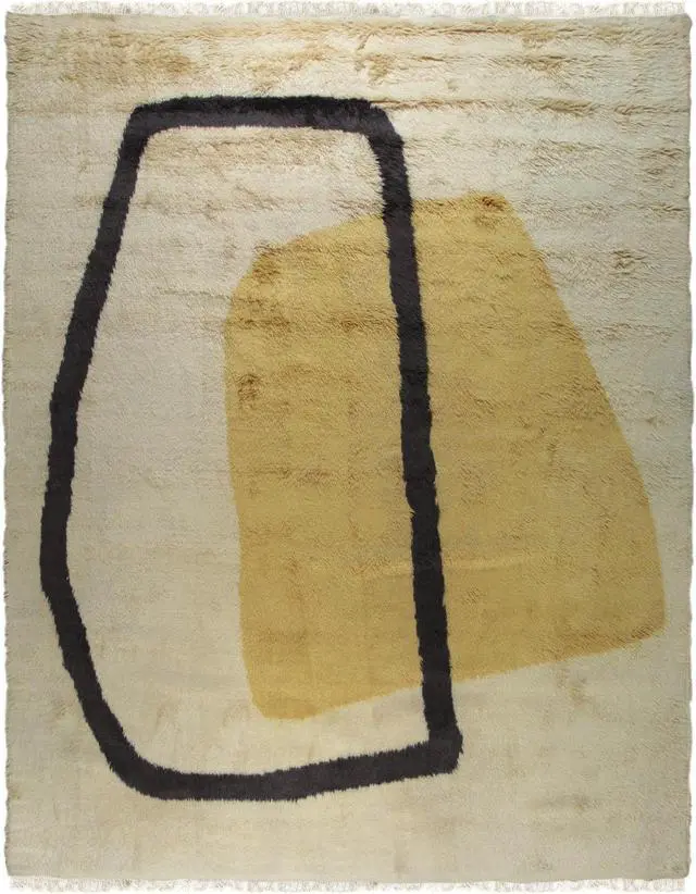 Alt view image 2 of 7 - Yellow Contemporary Abstract Art Deco Area Rug, Made in India