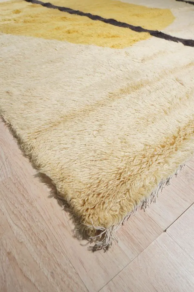 Alt view image 5 of 7 - Yellow Contemporary Abstract Art Deco Area Rug, Made in India