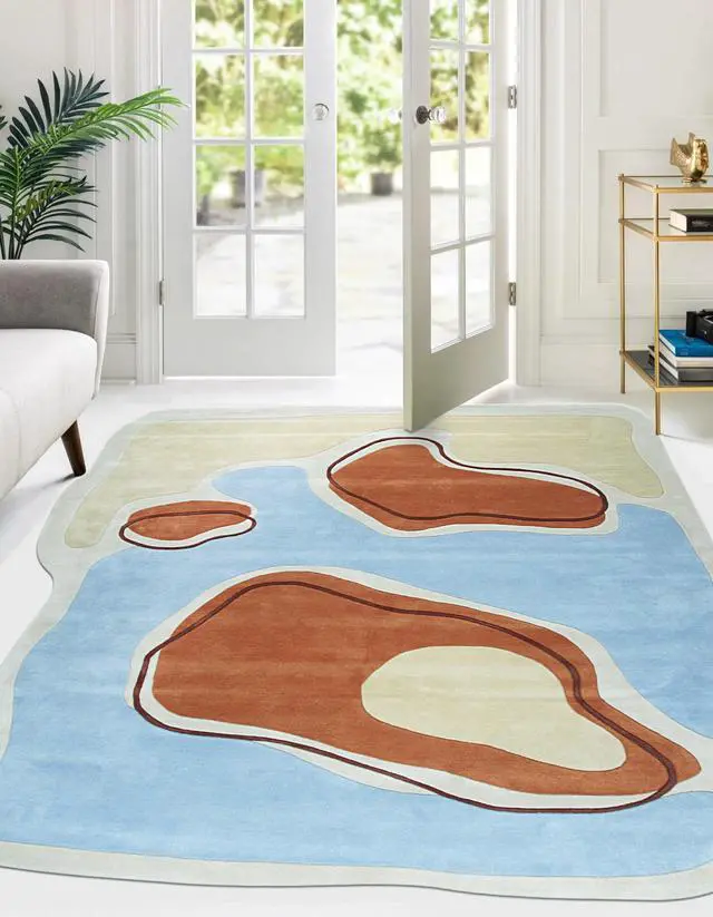 Main image of Durable and Stylish Blue Hand-Tufted Wool Contemporary Modern Rectangular Area Rugs