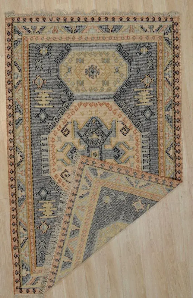 Alt view image 6 of 6 - Vintage Blue Medallion Kilim Rug