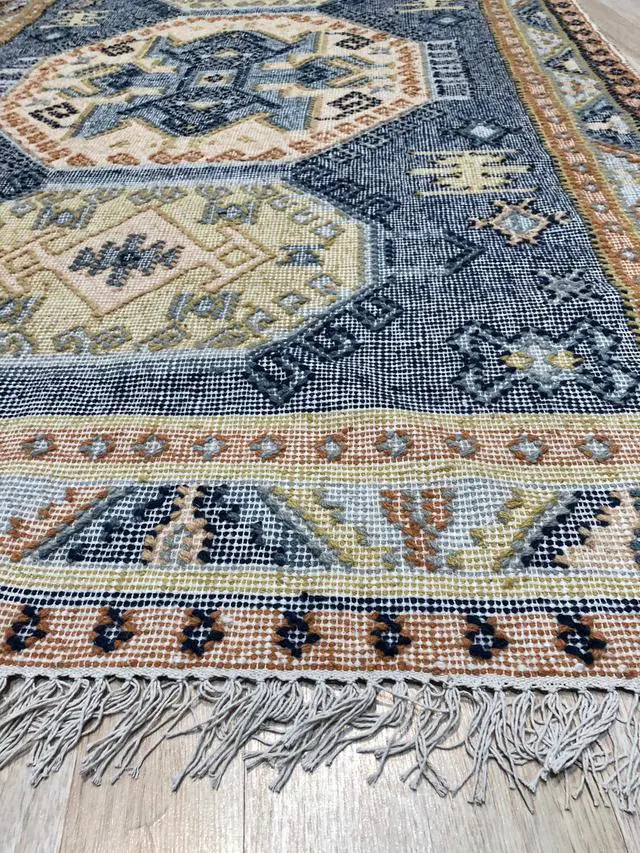 Alt view image 5 of 6 - Vintage Blue Medallion Kilim Rug