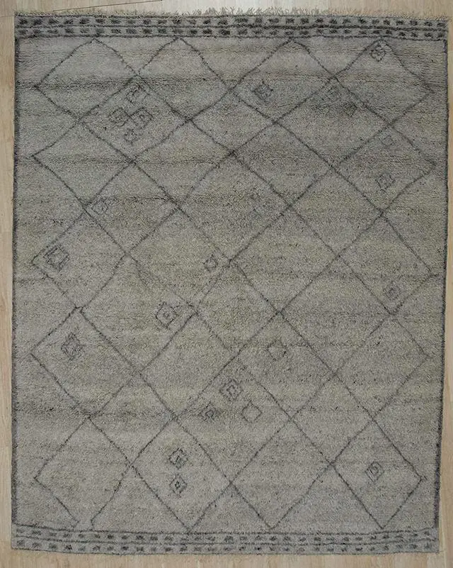 Alt view image 2 of 4 - Hand Knotted Wool Gray Traditional Geometric Modern Moroccan Rug, Made in India