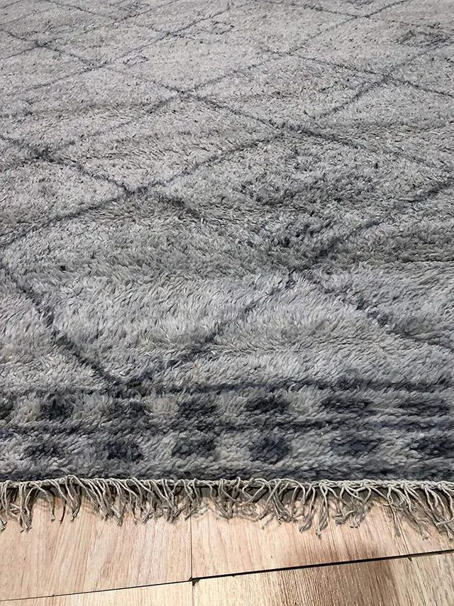 Alt view image 4 of 4 - Hand Knotted Wool Gray Traditional Geometric Modern Moroccan Rug, Made in India