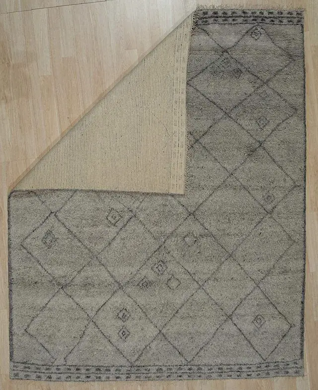 Alt view image 3 of 4 - Hand Knotted Wool Gray Traditional Geometric Modern Moroccan Rug, Made in India