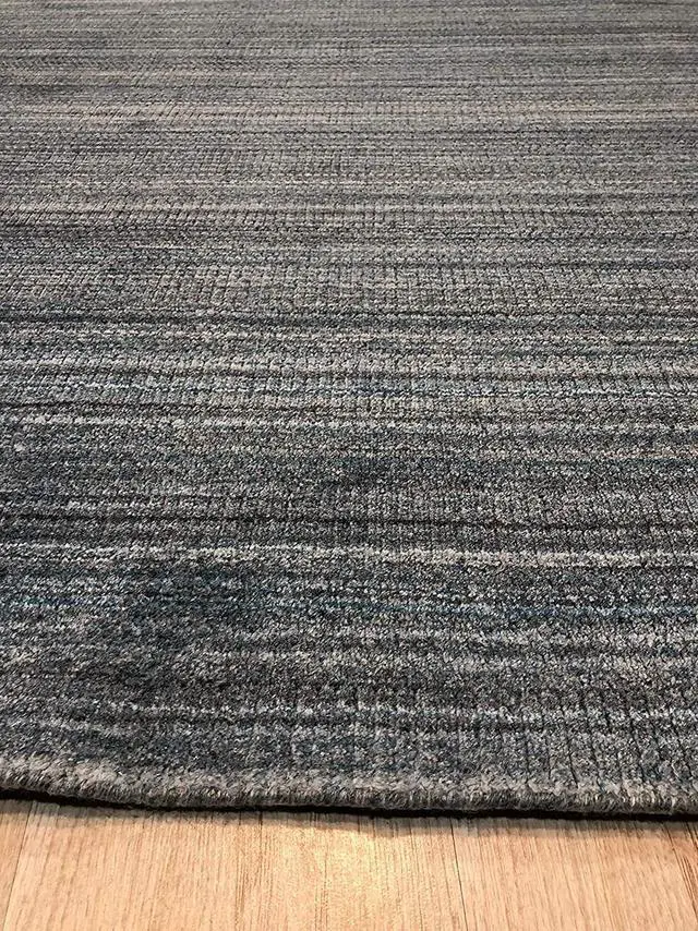 Alt view image 5 of 5 - Handloomed Wool Blue Contemporary Transitional Super Grass Rug, Made in India
