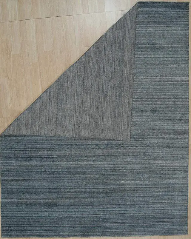 Alt view image 4 of 5 - Handloomed Wool Blue Contemporary Transitional Super Grass Rug, Made in India