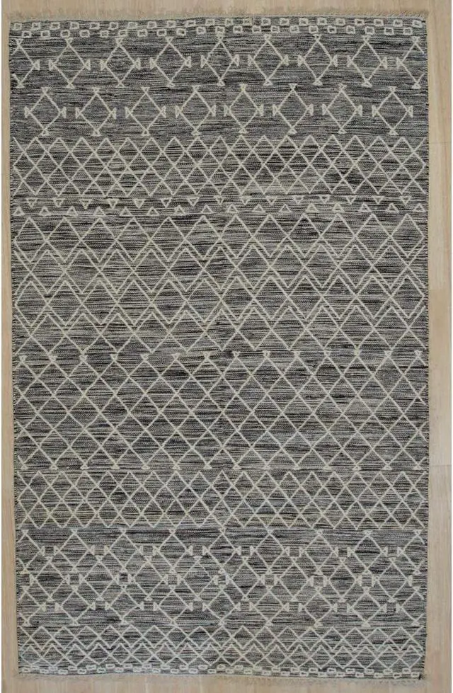 Alt view image 2 of 5 - Handwoven Wool Black Contemporary Geometric Punja Kilim Rug, Made in India
