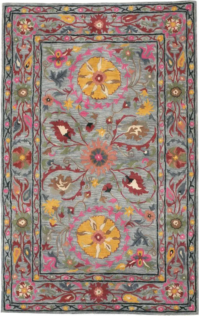 Alt view image 2 of 4 - Hand-Tufted Wool Blue Traditional Floral Suzani Rug, Made in India