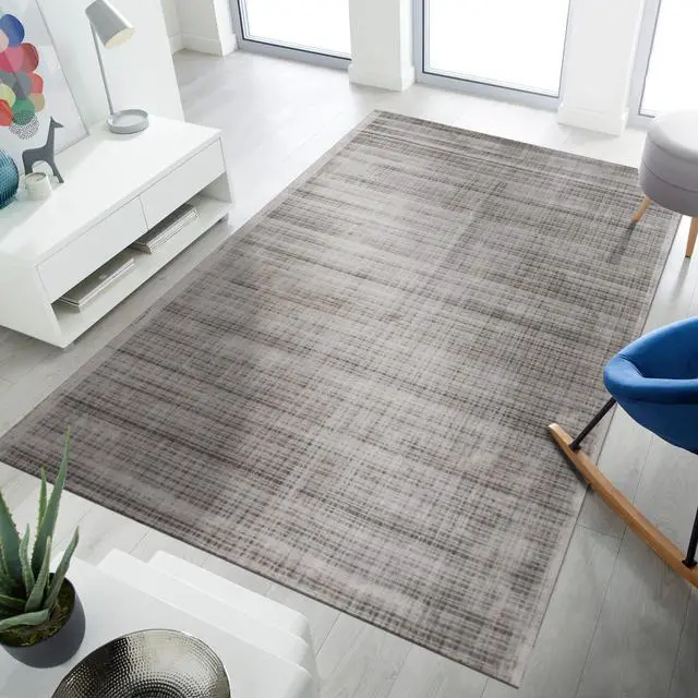 Main image of Handwoven Viscose Silver Contemporary Solid Milano Rug, Made in India