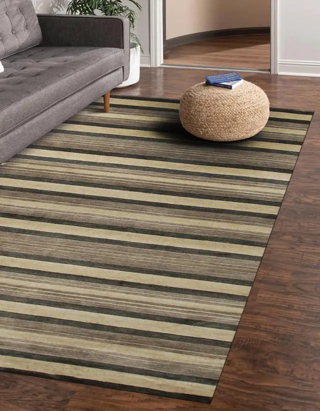Main image of Handmade Wool Multi-Colored Transitional Stripe Lori Toni Rug, Made in India