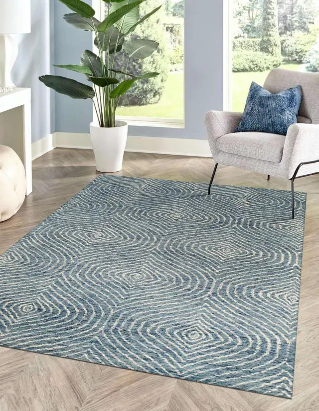 Main image of Hand-Tufted Wool Blue Contemporary Transitional Spring Rug, Made in India