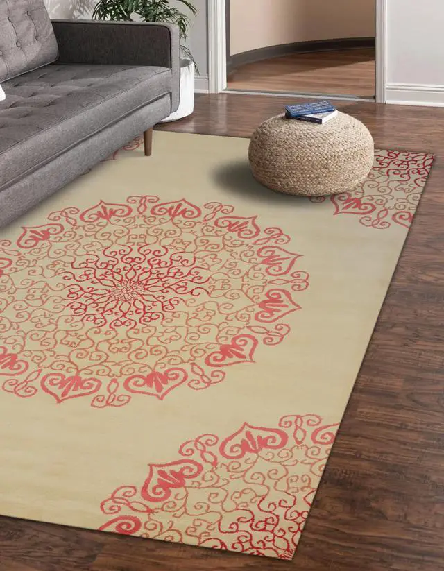 Main image of Hand-Tufted Wool Red Transitional Oriental Modern Naiin Rug, Made in India