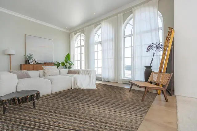 Main image of Handwoven Polyester Rust Contemporary Stripe Reversible Striped Flatweave Rug, Made in India
