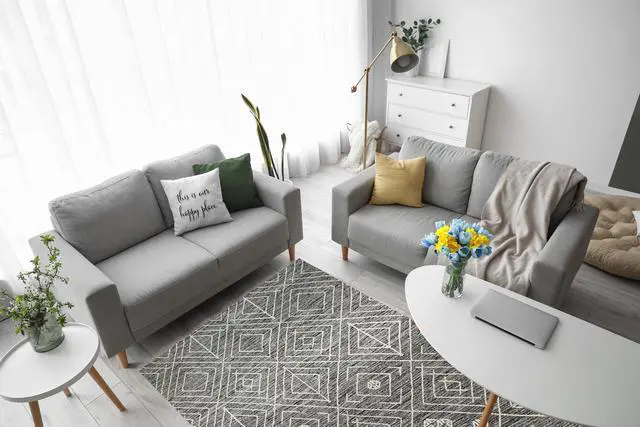 Main image of Handwoven Wool Charcoal Contemporary Geometric Punja Kilim Rug, Made in India