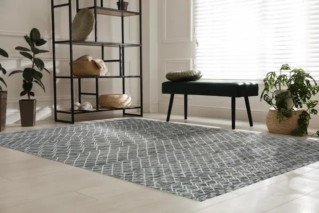 Main image of Handwoven Wool Black Contemporary Geometric Punja Kilim Rug, Made in India