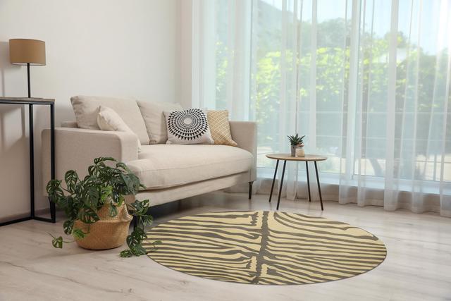 Main image of Hand-Tufted Wool Round Gray Transitional Stripe Modern Tufted Rug, Made in India