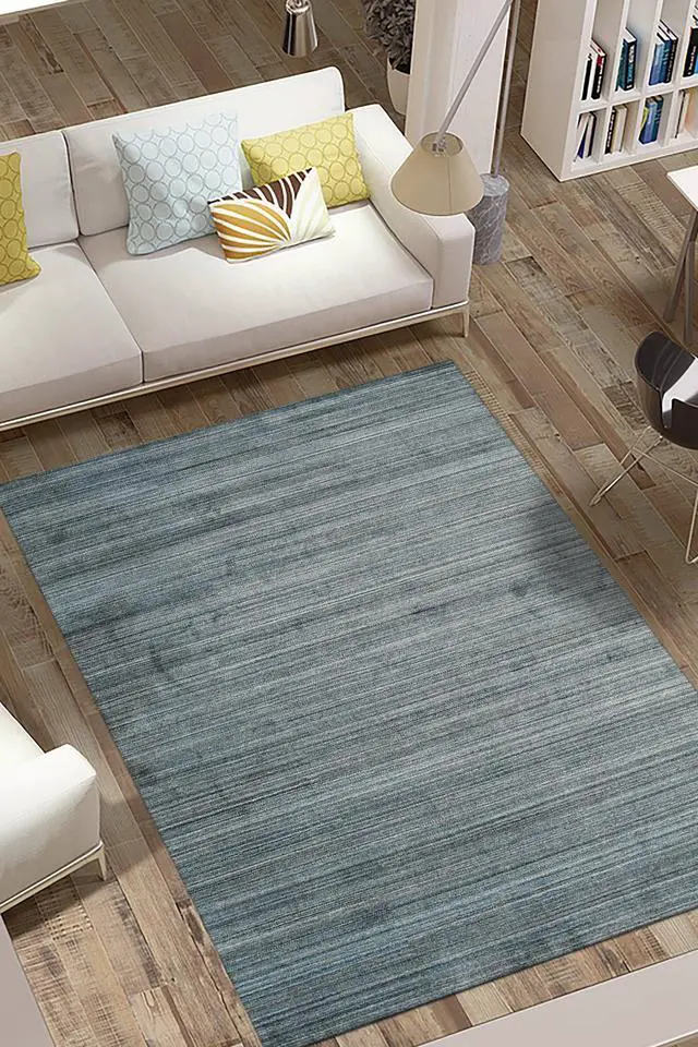 Main image of Handloomed Wool Blue Contemporary Transitional Super Grass Rug, Made in India