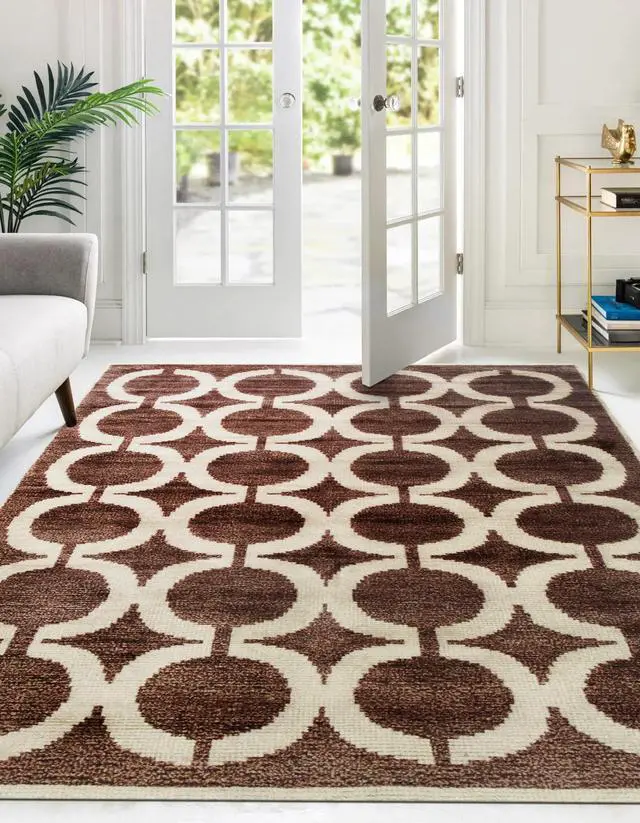 Main image of Hand Knotted WOOL/B.SILK Brown Geometric Geometric Modern Sik Knotted Rug, Made in India