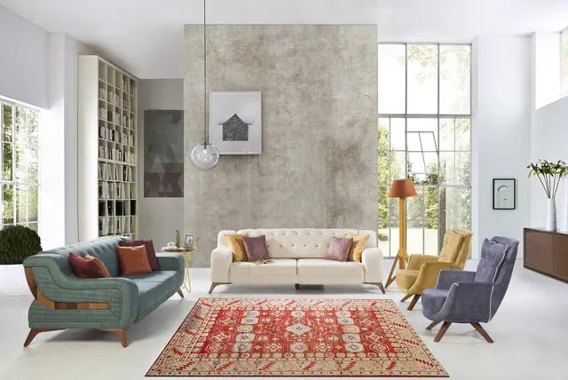 Main image of Hand Knotted WOOL Rust Traditional Geometric Modern Knotted Rug, Made in India