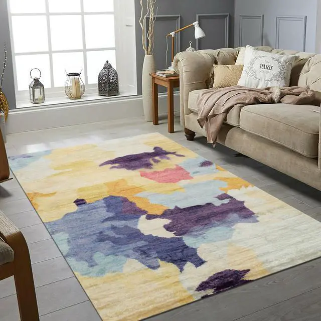 Main image of Hand Knotted BAMBOO SILK Multi-Colored Transitional Transitional Modern Sik Knotted Rug, Made in India