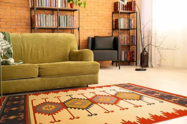 Alt view image 2 of 2 - EORc DN1MU Handmade Wool Keysari Kilim Rug, 5-Feet by 8-Feet, Ivory