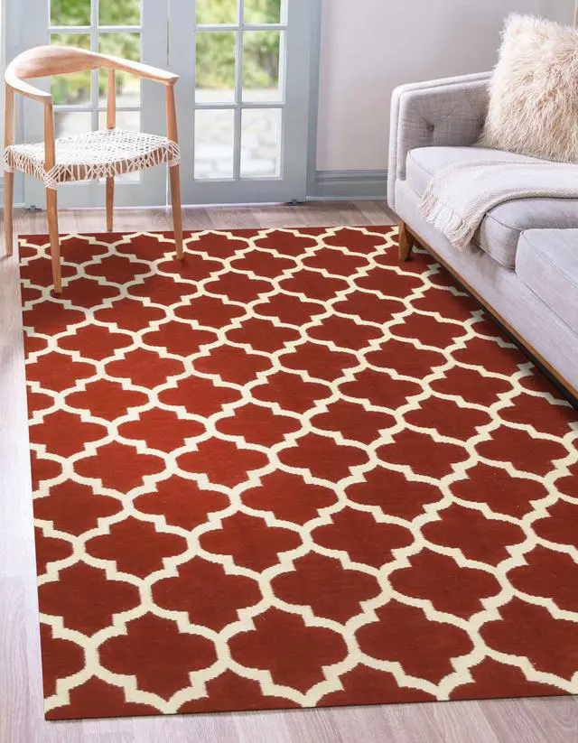 Main image of EORC DM75RD8X10 Handmade Wool Flatweave ReversibleMoroccan Rug, 8' x 10', Red