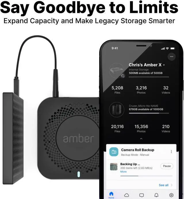 Alt view image 3 of 7 - Renewed Amber X 512GB SSD AI Wireless NAS Personal Cloud Storage+Home Assistant and Plex