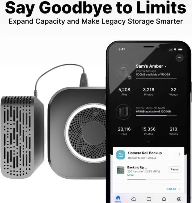 Alt view image 3 of 7 - AmberPRO Personal Cloud Storage Device + AC2600 WiFi router. Dual 2TB hard drives with RAID 1 or optional 4TB with RAID 0. Plex and Home Assistant. IOS/Android/Windows/Mac compatible. AM1211-2TB