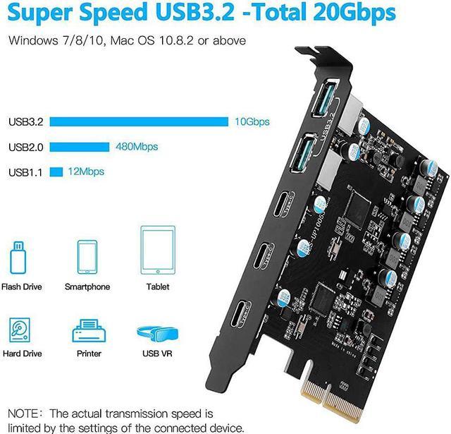 5 Ports Usb Pcie Hub Adapter 3xusb3.2 20gbps Splitter For Desktop Pc  Universal