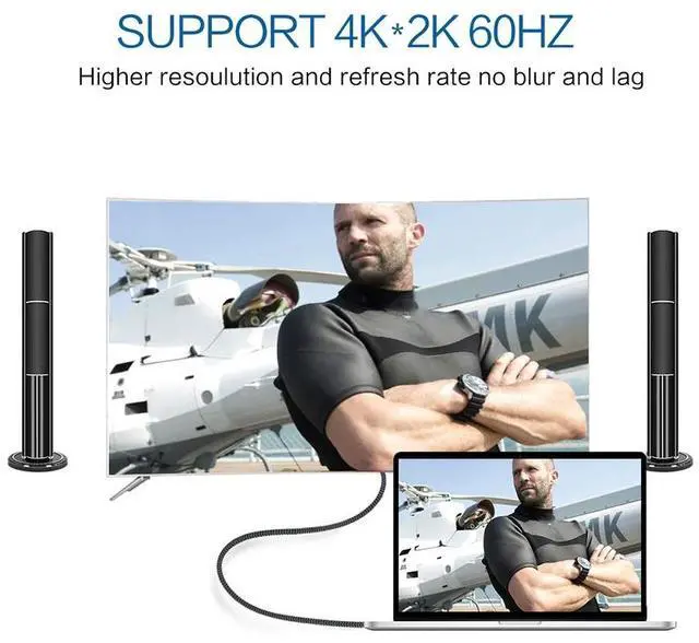Alt view image 4 of 5 - Thunderbolt 3 USB C DisplayPort Cable 4K 60Hz USB Type C 3.1 to DP Adapter for MacBook 2017 Galaxy S9 Huawei P20