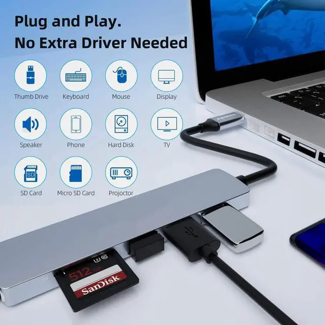 Alt view image 6 of 6 - Usb C Hub  Adapter To USB3.0 7K HDMI-compatible PD TF/SD Card Charging Port Converter for Mackbook LaptopColor: Red (4 in 1 hub)