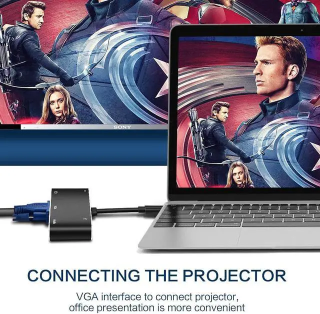 Alt view image 3 of 5 - USB C HDMI-compatible hub Type C to VGA Thunderbolt 3 Dock for MacBook Samsung S9/S8 Huawei Mate 20 P20 Pro USB-C HD VGA HUBLength: Other (10CM)
Color: Red (5 in 1 hub grey)