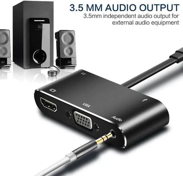 Alt view image 4 of 5 - USB C HDMI-compatible hub Type C to VGA Thunderbolt 3 Dock for MacBook Samsung S9/S8 Huawei Mate 20 P20 Pro USB-C HD VGA HUBLength: Other (10CM)
Color: Red (5 in 1 hub grey)