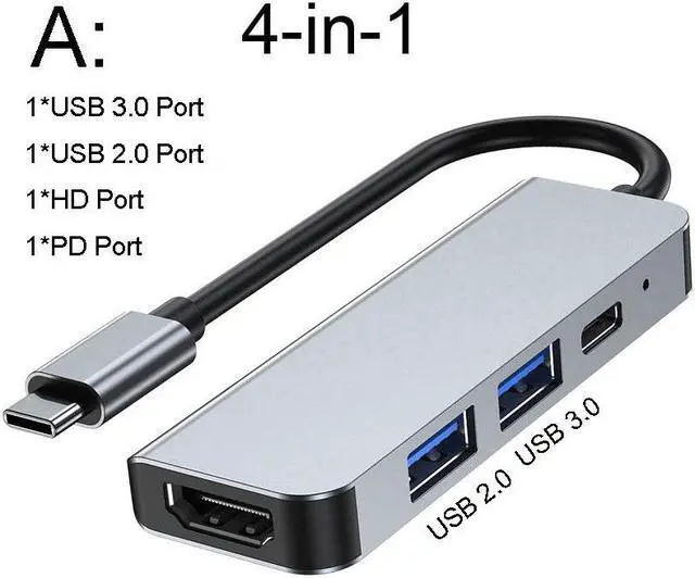 Main image of USB 3.0 Hub For Laptop Adapter PC PD Charge 8 Ports Dock Station RJ45 HDMI-Compatible TF/SD Card Macbook Type-C SplitterColor: Yellow (4 IN 1 mode A)