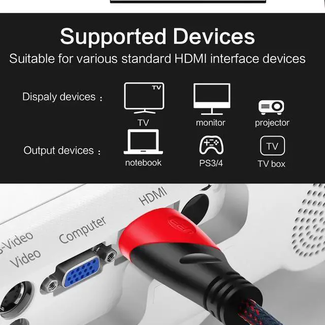 Alt view image 4 of 6 - HDMI-compatible Cable Gold Plated Connection with Red, black and white mesh 1080P,0.5m,1m,1.5m,2m,3m,5m,8m,10m,40mLength: 5m
Color: Red (red)