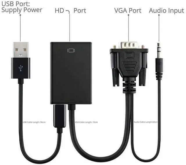 Alt view image 6 of 6 - VGA to HDMI-compatible Converter Adapter with USB Power audio 3.5mm for PC Laptop TV Box Computer Display ProjectorLength: <=0.5m (0.5m and below)
Color: Grey (hd to vga type2)