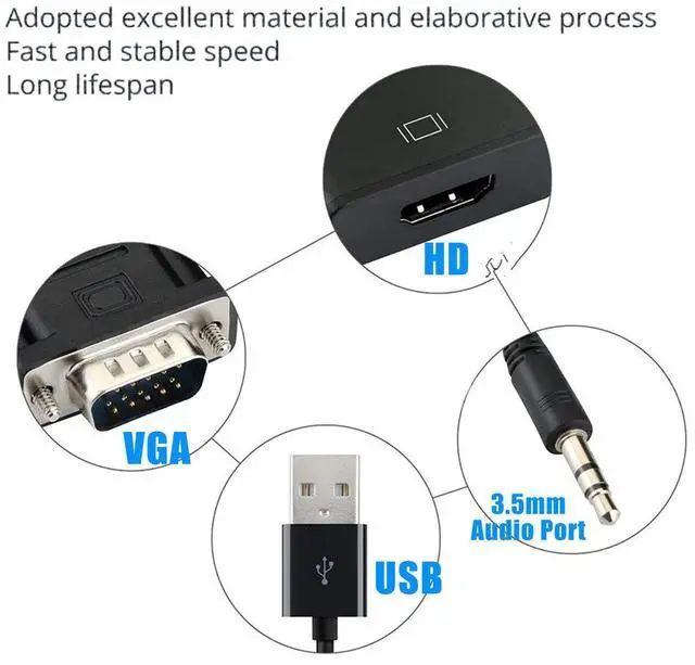 Alt view image 2 of 6 - VGA to HDMI-compatible Converter Adapter with USB Power audio 3.6mm for PC Laptop TV Box Computer Display ProjectorLength: <=0.5m (0.5m and below)
Color: Black (vga to hd type1)