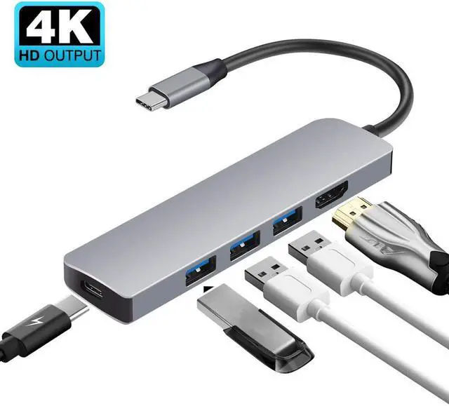 Main image of USB C HUB Type C to 4K HDMI-compatible USB3.0 PD Charging Thunderbolt 3 Dock for Macbook Laptop phoneLength: <=0.5m (0.5m and below)
Color: Black (5 IN 1 HUB)