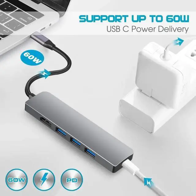 Alt view image 2 of 5 - USB C HUB Type C to 4K HDMI-compatible USB3.0 PD Charging Thunderbolt 3 Dock for Macbook Laptop phoneLength: <=0.5m (0.5m and below)
Color: Black (5 IN 1 HUB)