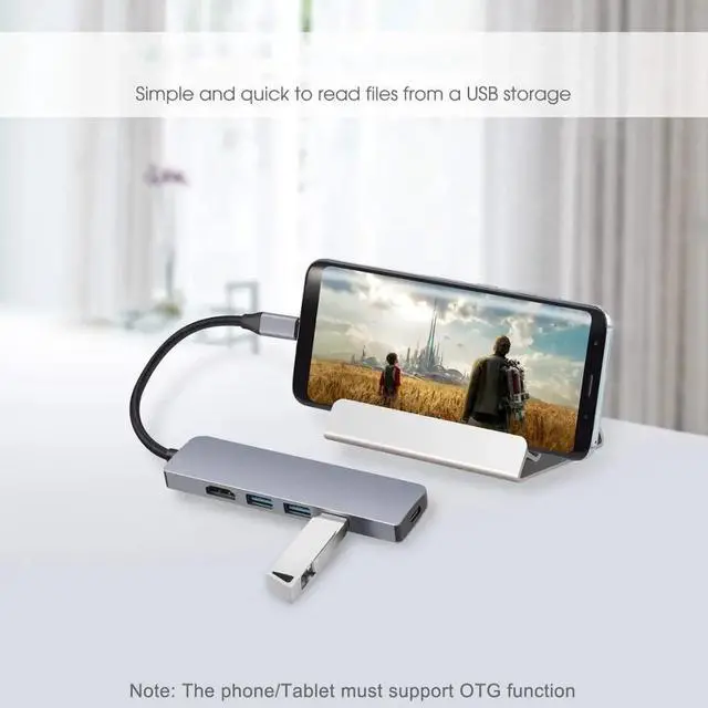 Alt view image 5 of 5 - USB C HUB Type C to 4K HDMI-compatible USB3.0 PD Charging Thunderbolt 3 Dock for Macbook Laptop phoneLength: <=0.5m (0.5m and below)
Color: Black (5 IN 1 HUB)