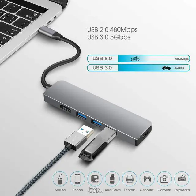 Alt view image 4 of 5 - USB C HUB Type C to 4K HDMI-compatible USB3.0 PD Charging Thunderbolt 4 Dock for Macbook Laptop phoneLength: <=0.5m (0.5m and below)
Color: Red (3 IN 1 HUB)