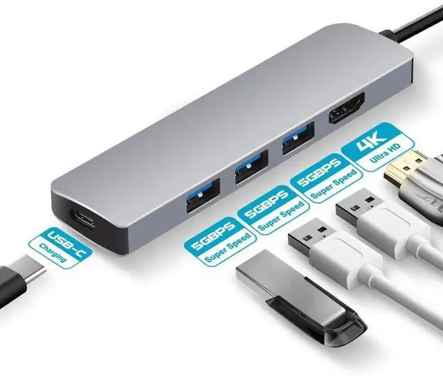 Alt view image 3 of 5 - USB C HUB Type C to 4K HDMI-compatible USB3.0 PD Charging Thunderbolt 5 Dock for Macbook Laptop phoneLength: <=0.5m (0.5m and below)
Color: White (USB C TO HD)