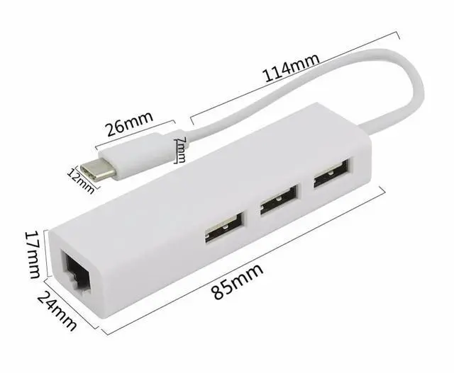 Alt view image 5 of 5 - Type C 3.1 USB HUB 3 Ports To RJ45 Ethernet Network LAN Adapter USB2.0 Hub Splitter For Notebook Smartphone PC Accessories