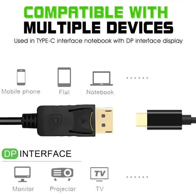 Alt view image 6 of 6 - USB C to DisplayPort 4K@60HZ Thunderbolt 3 to DP for MacBook Pro 2019/2018 ipad pro Surface Book Dell XPS Sumsang S10 Note 10 DexColor: Black (type c to dp male)