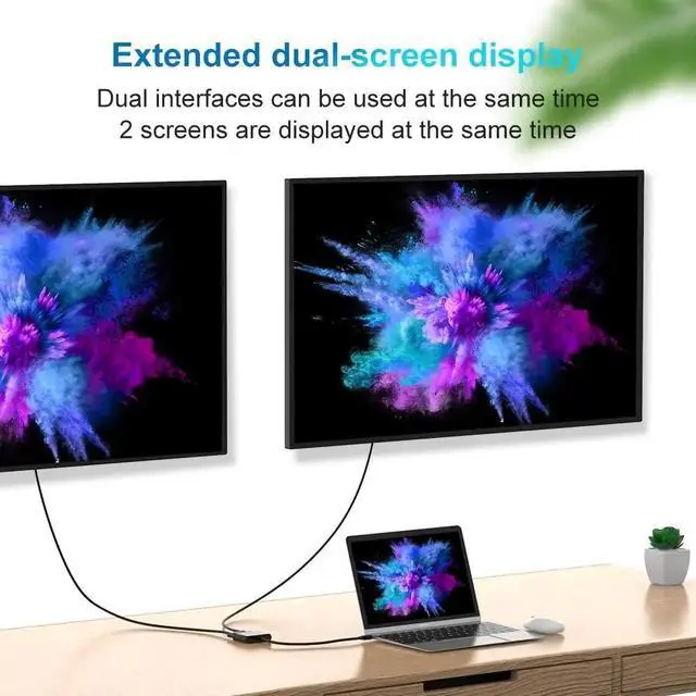 Alt view image 4 of 5 - HDMI-compatible To VGA HD Adapter HD VGA Splitter Dual Display At Same Time with audio for Pc Laptop Ultrabook