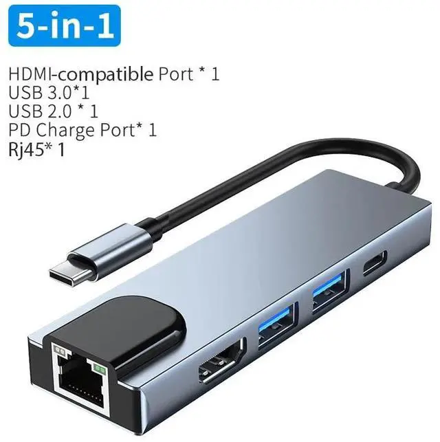 Alt view image 2 of 6 - Type C Usb C Hub with Power Supply USB-C Dock Splitter Compatible with MacBook/Pro/Air Android Phone Laptops TabletColor: Black (5 in 1 hub)