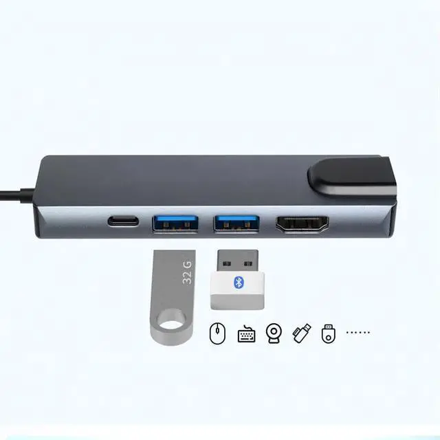 Alt view image 5 of 6 - Type C Usb C Hub with Power Supply USB-C Dock Splitter Compatible with MacBook/Pro/Air Android Phone Laptops TabletColor: Black (5 in 1 hub)